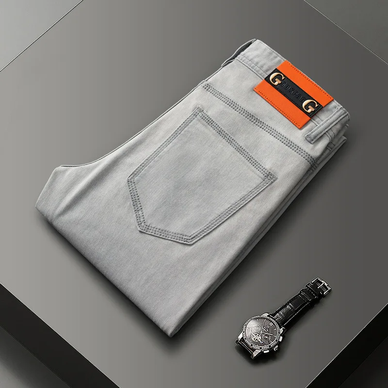 2025 Spring/Summer Fashion Light Luxury Jeans for Men, Simple and Versatile, Elastic Slim Fit, Small Straight Leg Casual Pants