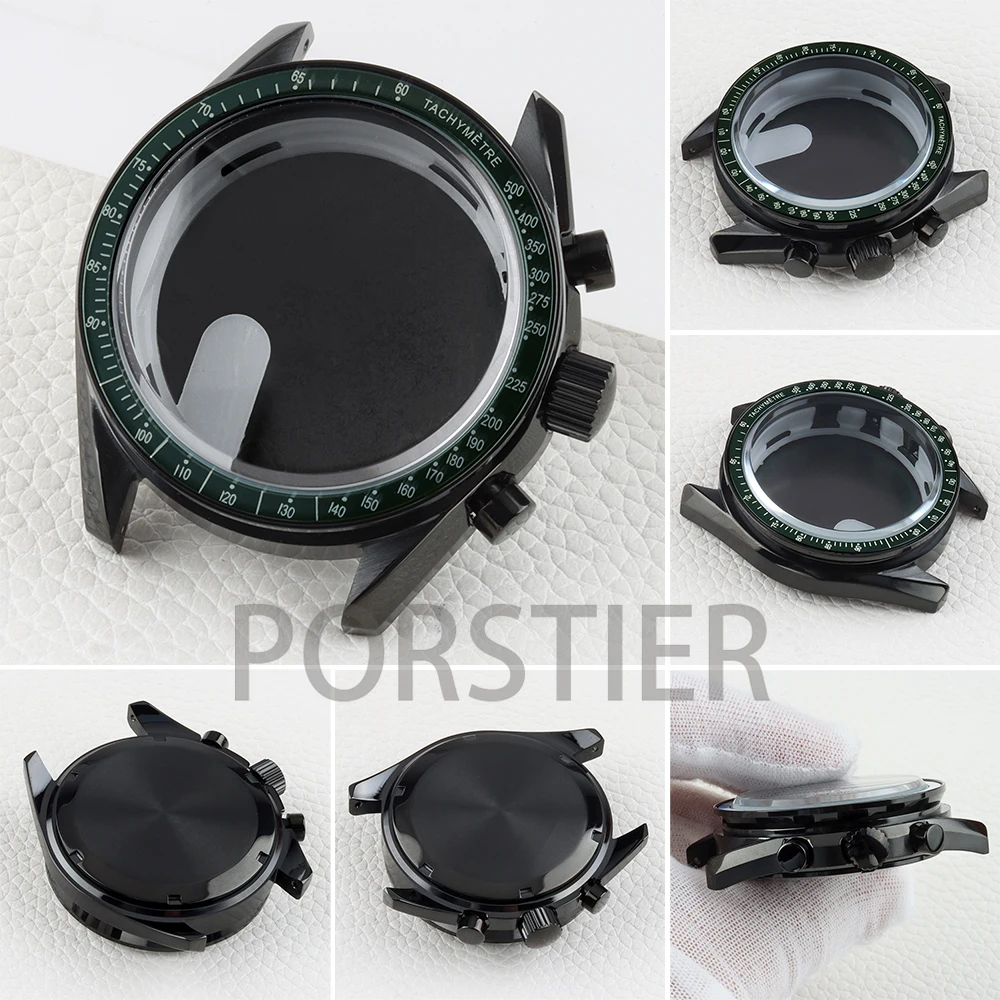 

40mm Black VK63 Watch Case Solid 316L Stainless Steel for Chronograph VK63 VK64 Movement 32.5mm Dial 100m Waterproof