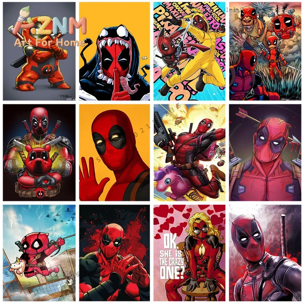 Deadpool Cartoon Canvas Wall Art Funny Super Hero Comic Print Poster for Boys Bedroom Game Room Home Wall Decor