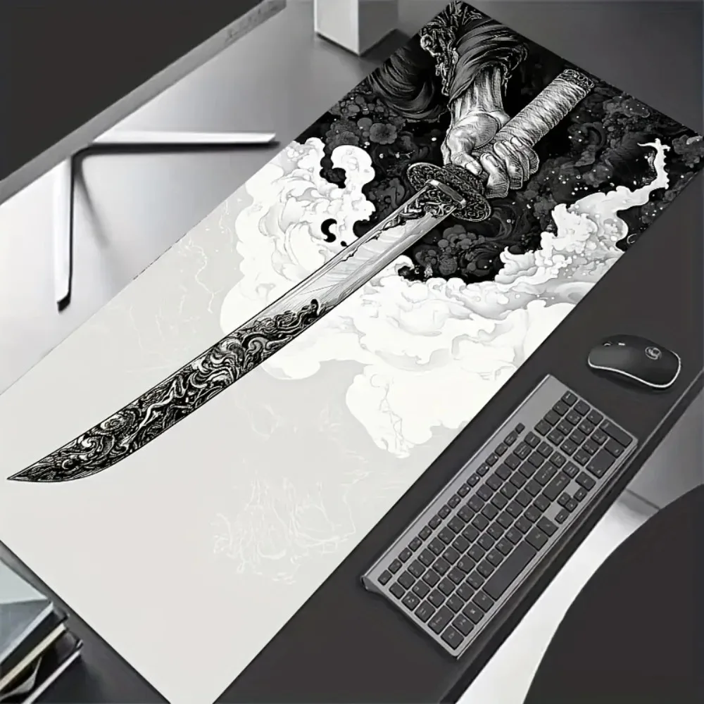 Extra Large Japanese Samurai Sword Gaming Mouse Pad - Stitched Edges, Durable, Natural Rubber Desk