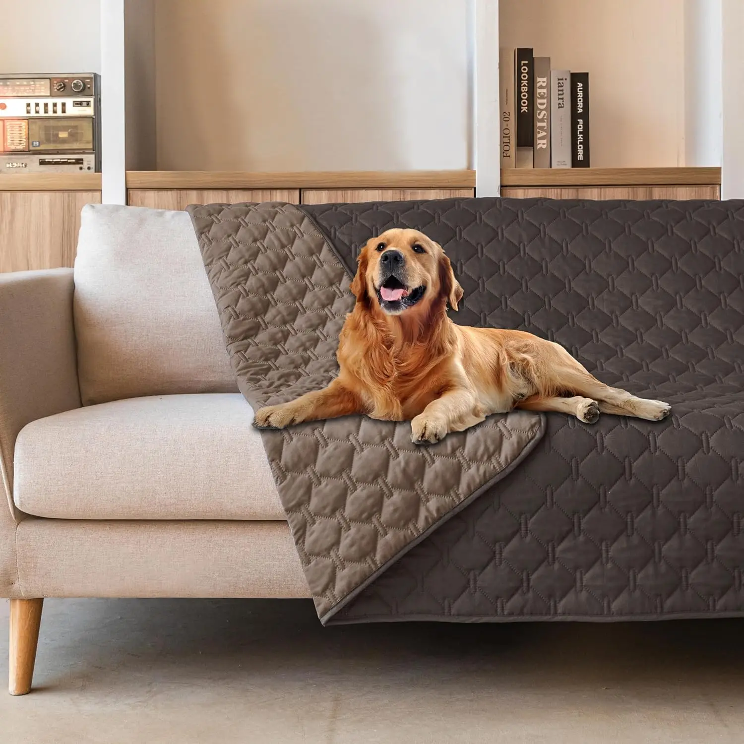 

Двустороннее водонепроницаемое одеяло для собак, мягкий чехол для лежака для защиты мебели, цвет темный/светлый кофе, 82x102 дюйма