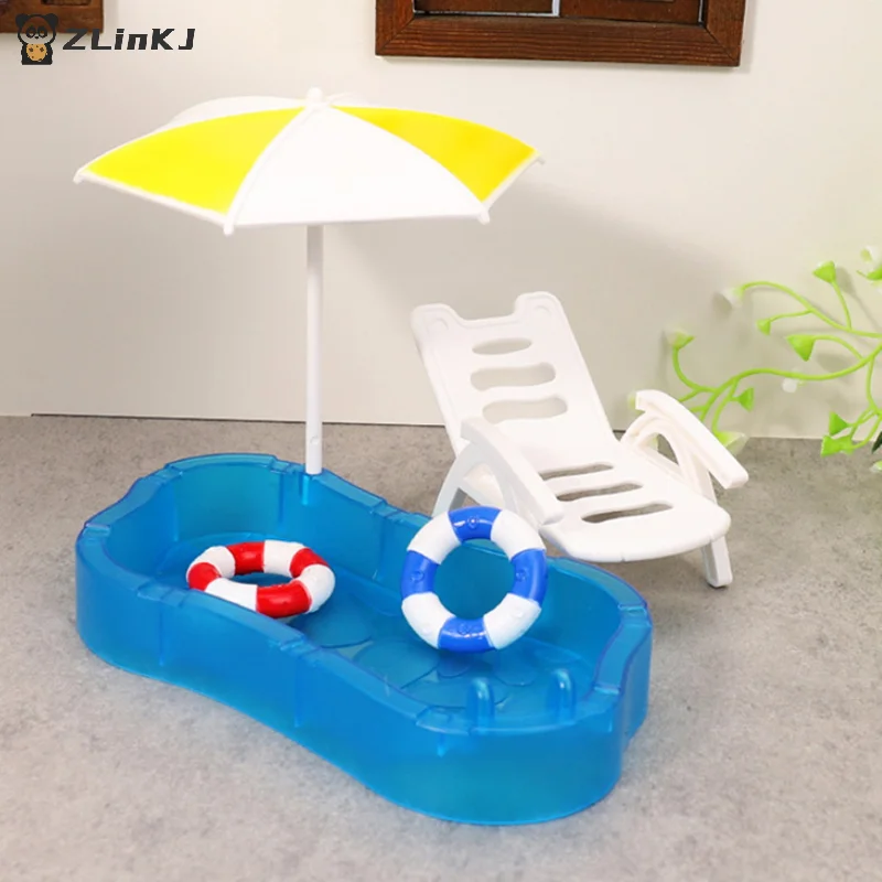 ▶ 1 セット子供のおもちゃドールハウスかわいいシミュレーションミニスイミングプール水泳サークルビーチチェアキットモデル DIY 装飾
