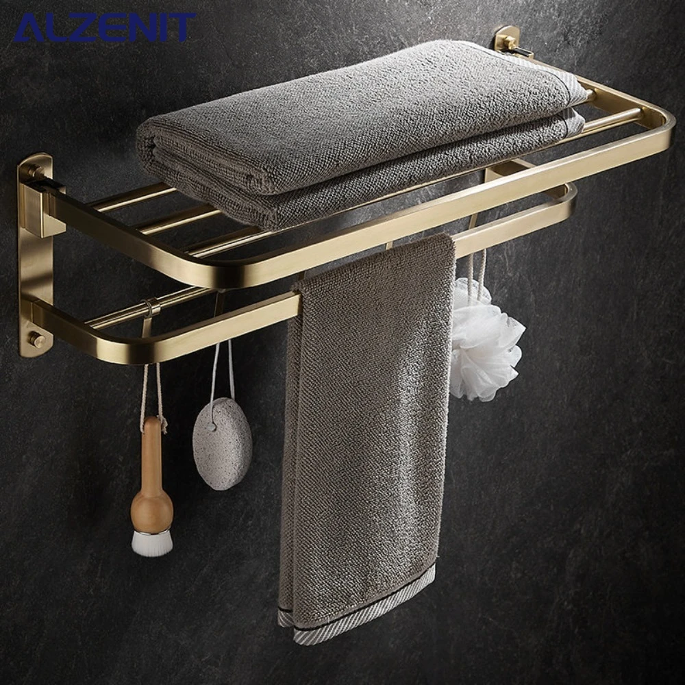 

Благородная золотая вешалка для полотенец, настенная полка для хранения в ванной комнате, складной держатель для банных полотенец из нержавеющей стали, аксессуары для ванной комнаты