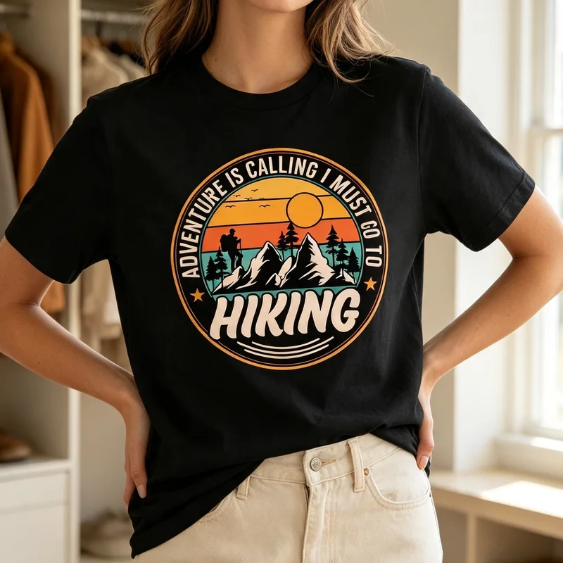 Adventure Is Calling I Must Go Hiking T‑Shirt Vintage Mountain Graphic Tee Men Women Outdoor Camping Nature‑lover Casual Apparel