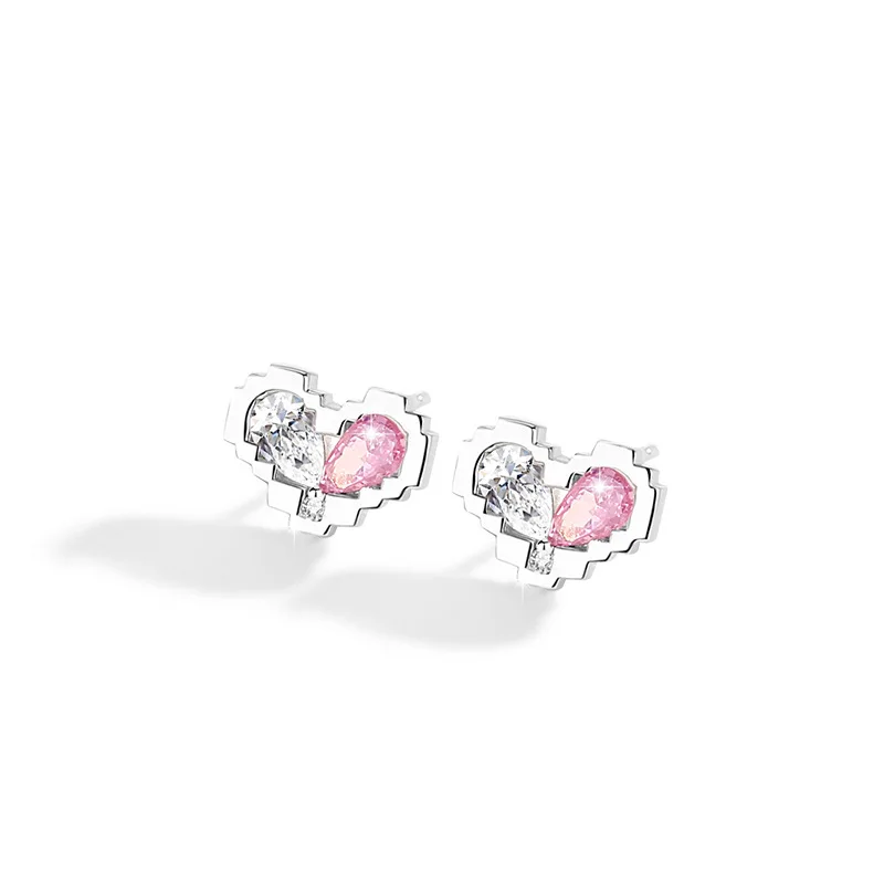 RYJU 925 Sterling Silver Cute Pink Heart CZ Stud Earrings for Women Girls Sweet Romatic Jewelry Daily Wear Accessories Gifts