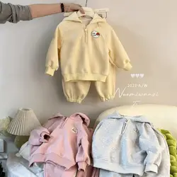 2024 Korea Style Children's Sets Solid Color Spring Autumn Girls Boys Sports Sets Casual Cotton Comfortable Children's Clothing