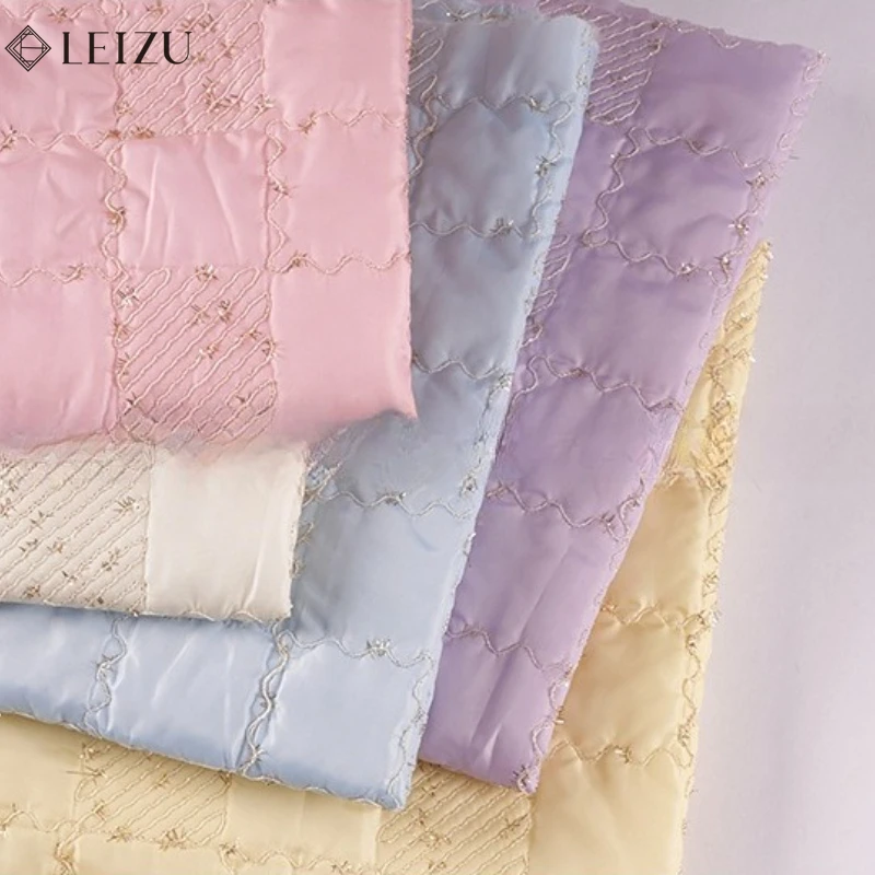 

Cotton Quilted Fabric Embroidered Sequins Colorful Pleated Cotton Checkered 0.5/1/2M for Decoration DIY Sewing Winter Clotheing