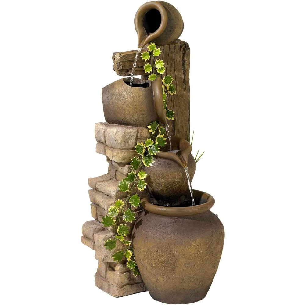 NEW Cascading Rustic Outdoor Floor Three Jugs Fountain and Waterfalls 33