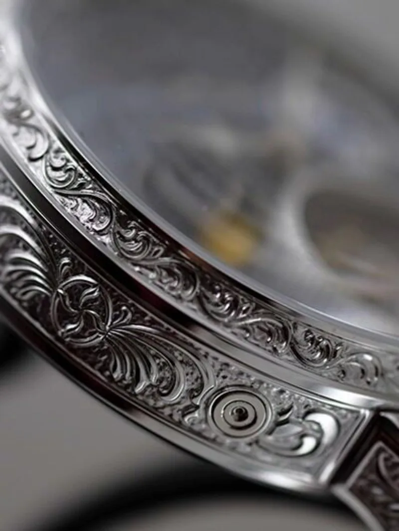 Watch Custom Fashion Niche Starry Sky Earth Moon Phase Moving Tourbillon Automatic Mechanical Watch Luminous view 3