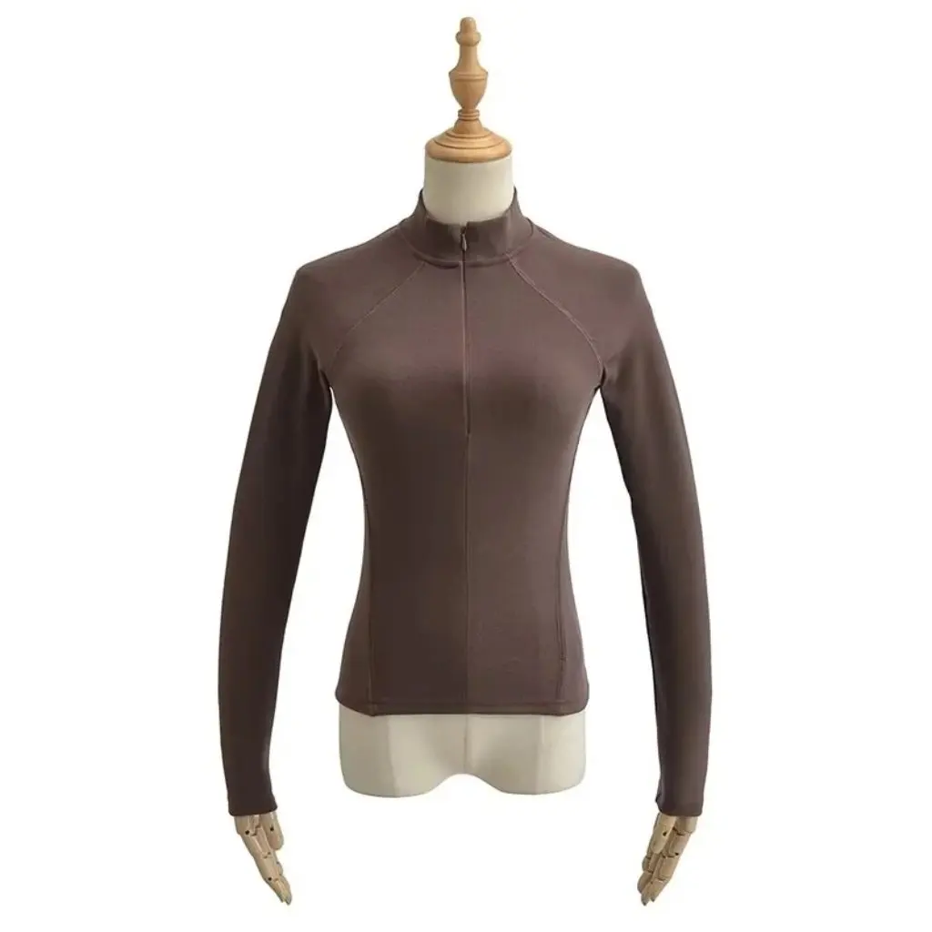 

Women's Base Shirt Half-High Collar Long-Sleeved Casual T-Shirt Spring Autumn Fashion Tight Short Design Half-Zipper