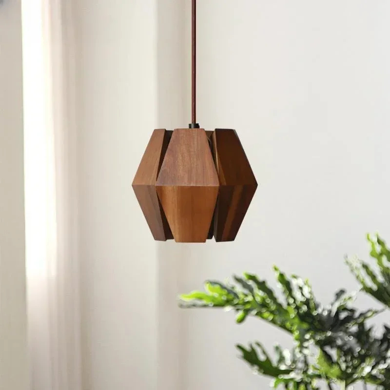 

GHEUVNJ Retro Solid Wood Pendant Lamp for Home Bar Counter Bedside Niche LED Wooden Hanging Light Hallway Medieval Deco