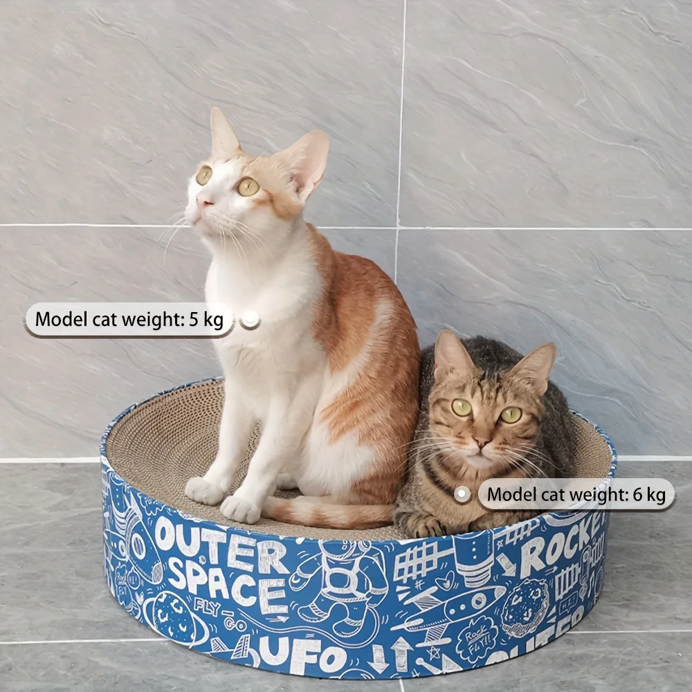 Extra-Large Corrugated Cardboard Cat Scratching and Play Area - Blue Cosmic Pattern, Protects Furniture and Bedding,