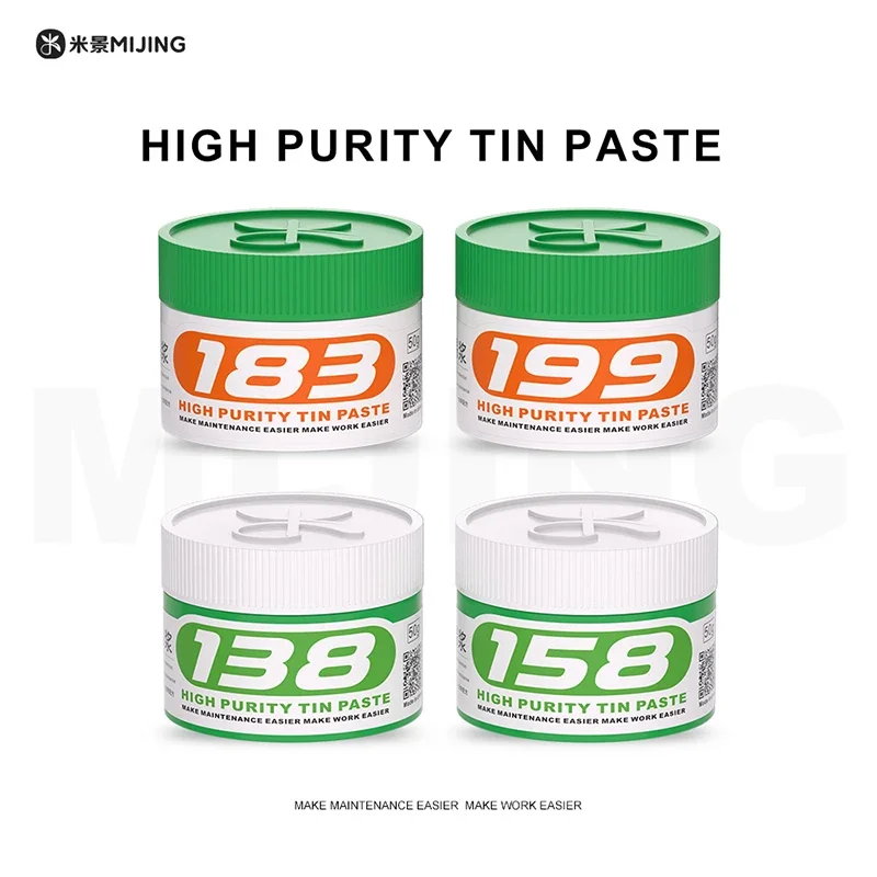 MIJING 138/158/183/199 50g High Purity Tin Paste Multiple Melting Points Solder Flux for BGA SMT Chip LED Rework Welding Fluxes