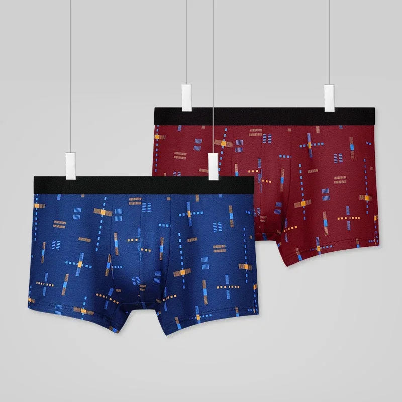 男性下着、男性純綿抗菌フラットレッグパンツ、通気性のあるプリント夏薄いショートパンツ、四隅ワ