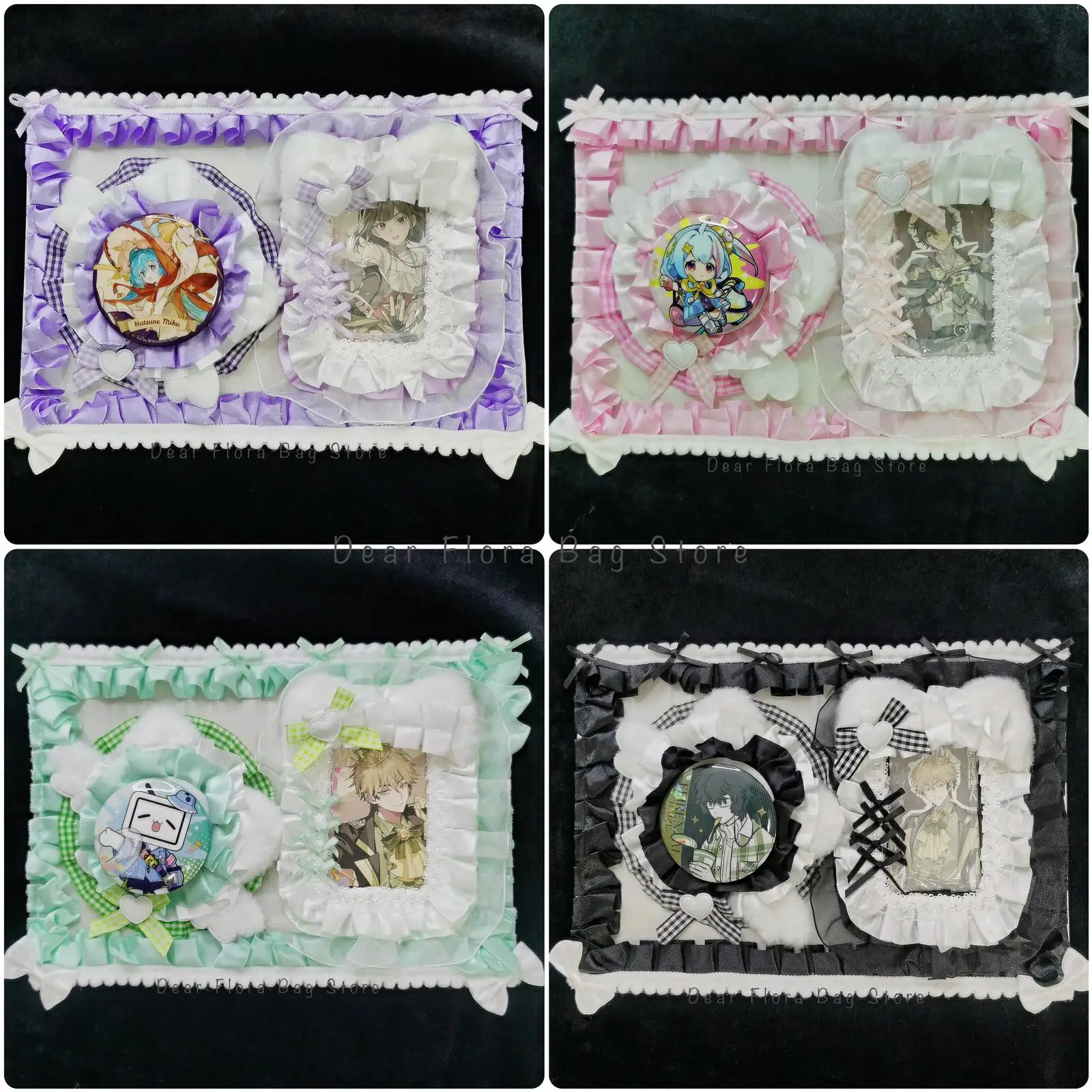 Itabag Anime Badge Holder Set Cute Ribbon Lace Pin Card Organizer Itabag Decorative Insert Board Accessories Badge Display Board