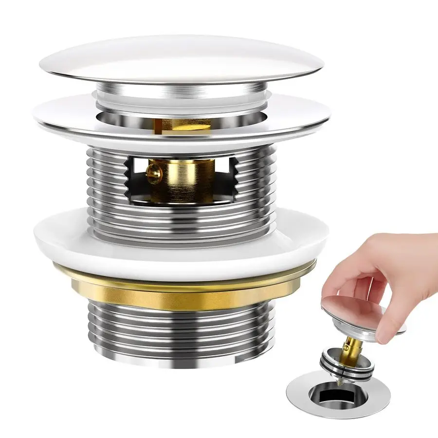 

Solid Brass PopUp Drain for Freestanding Tubs, ToolFree Installation Bathtub Drain Stopper with Chrome Finish, Big Cap Fit 1.8 H