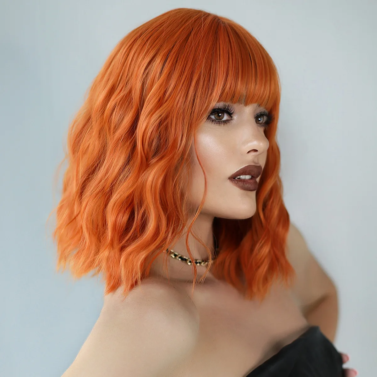 Peluca de pelo de Cosplay ondulada para mujer, pelo corto ombré, naranja sucio, 8 estilos, longitud de hombro, Halloween, Navidad, Anime, 14"