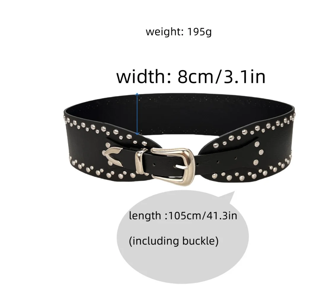 Women width belt black rivet  waist seal belt