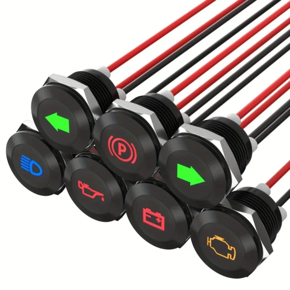 

7 Types of 12Mm Automotive Modification Signal Light Strips with LED Metal Flat Head And Wiring, Various Patterns And Colors.