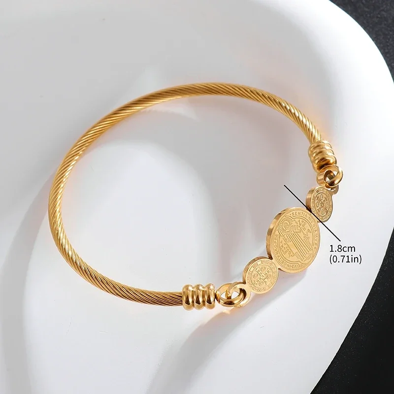 Stainless Steel Saint Benito Cross Bracelet for Men Women Christian Jewelry San Benito Cuff Bracelet Memorial Gift image 5