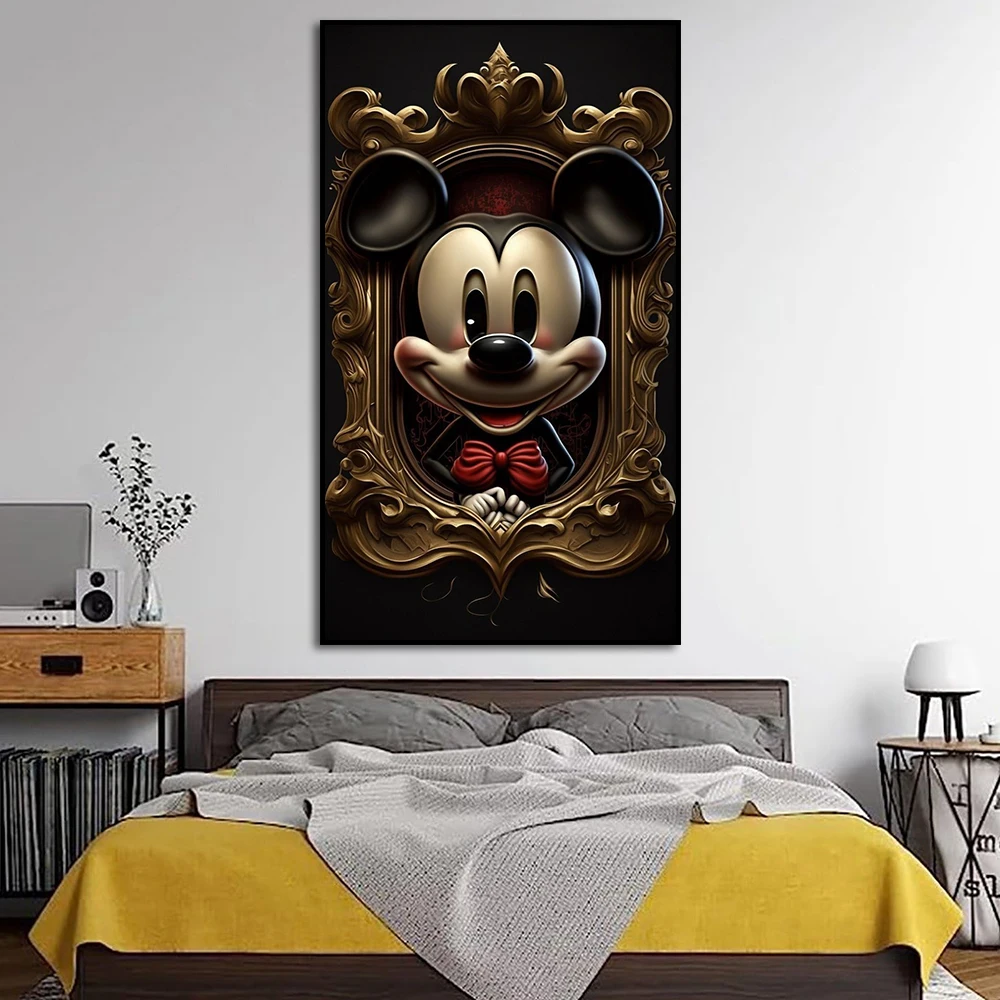 Disney Mickey Mouse Portrait Painting Modern Wall Art Canvas Poster Print Black Gold Picture for Living Room Home Decor Cuadros