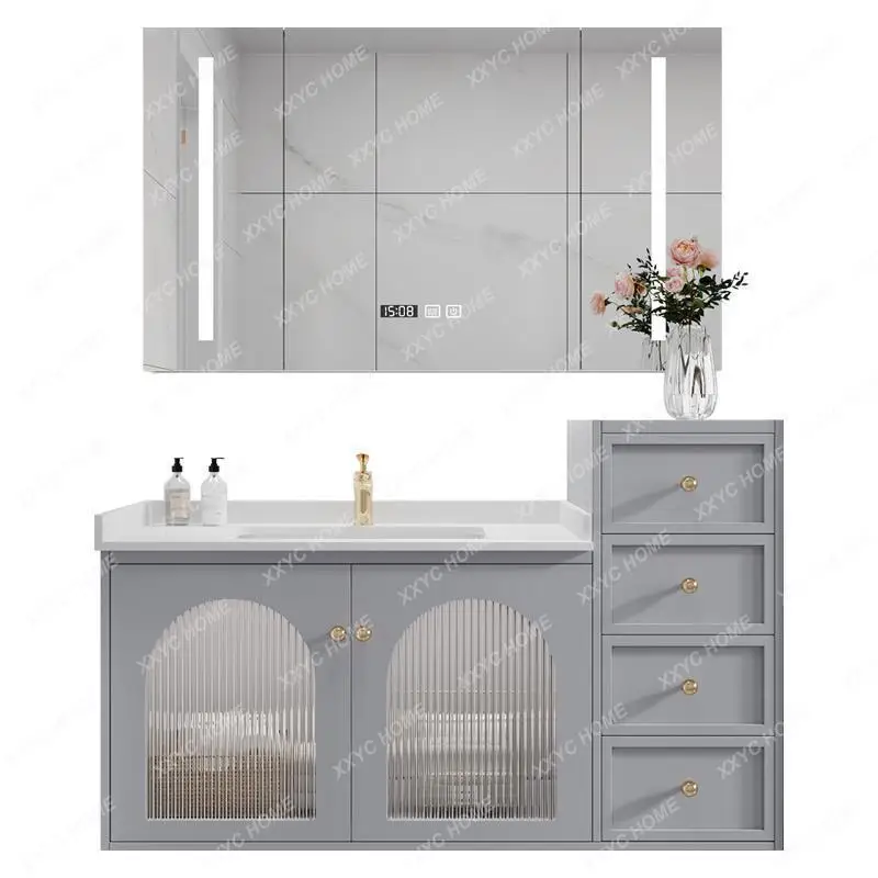 Smart Stone Plate Bathroom Cabinet Combination Modern Minimalist Bathroom Solid Wood Hand Washing Bathroom Cabinet Washstand