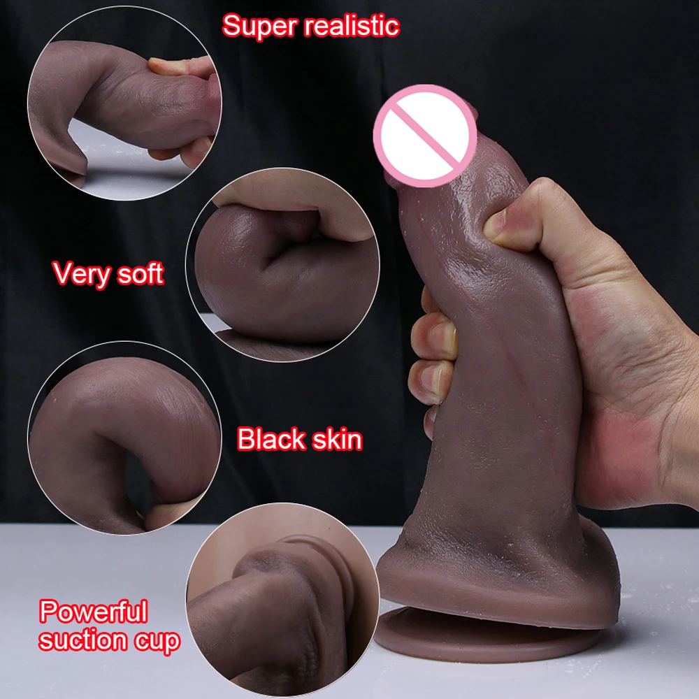 Black Skin Realistic Dildo Soft Material Huge Big Penis Strong Suction Cup Vagina Sex Toys For Woman Strapon Female Masturbation