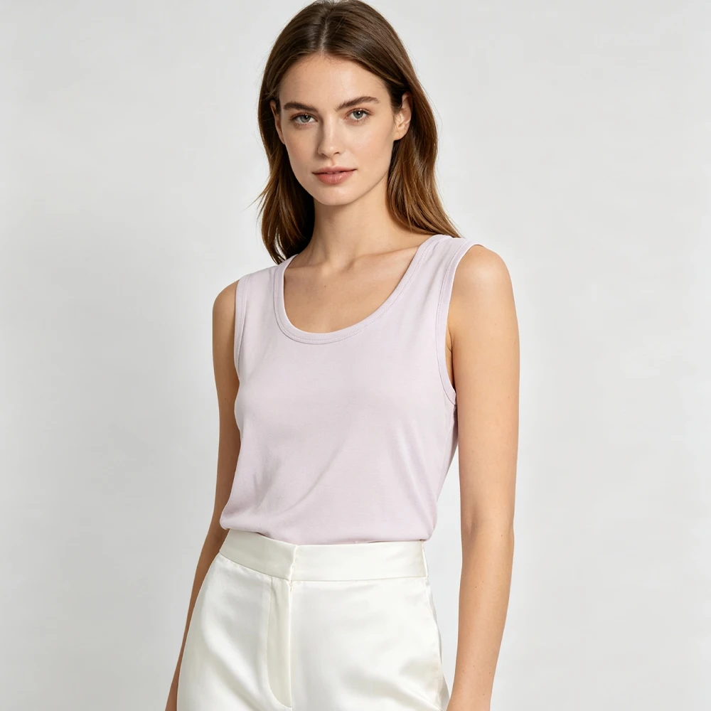 Plus Size Women's Casual Summer New Soft Skin Friendly 6%Natural Mulberry Silk 50%Tencel 44%Cotton Blend Versatile Casual Vest