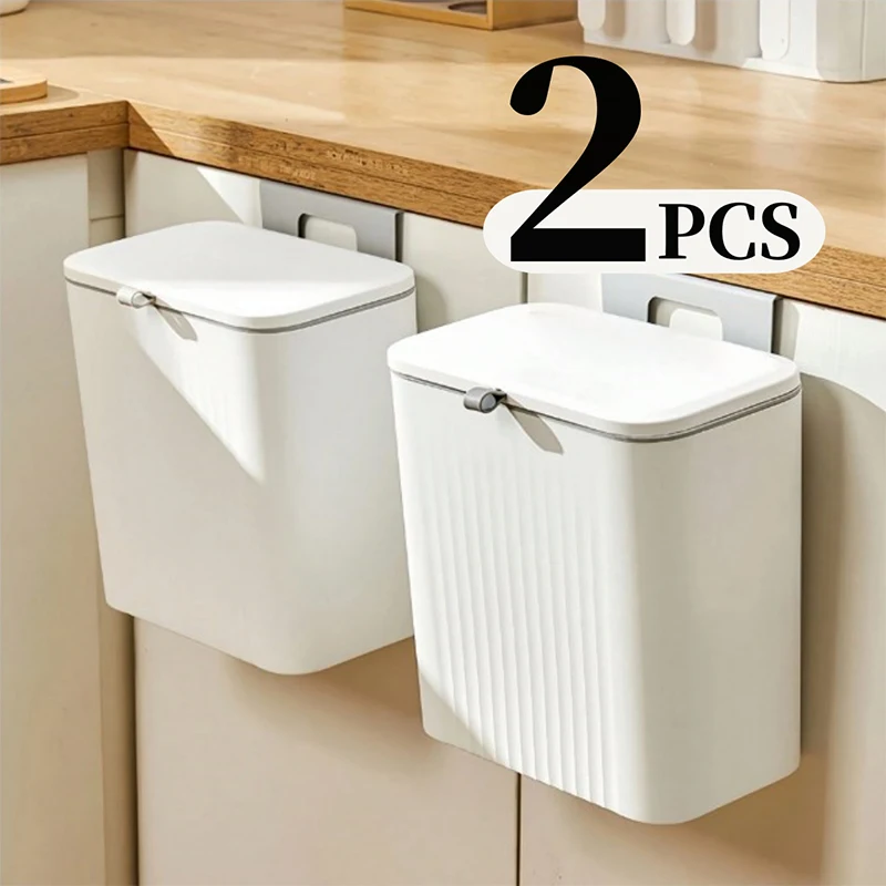 2PCS Hanging Trash can For Kitchen Cabinet Door Wall Mounted Recycling Garbage Basket with Lid Bathroom Kitchen Accessories