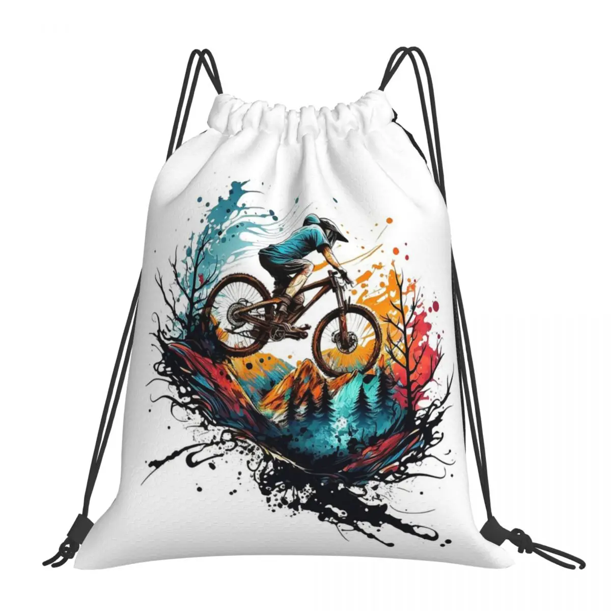 Riding The Mountain Trails Backpacks Casual Portable Drawstring Bags Shoes Bag Book Bags For Travel Students