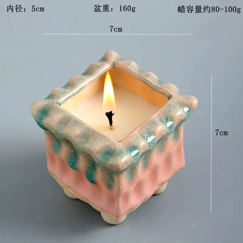 

LH ceramic ice crack colorful square small single product scented candle holder ornament