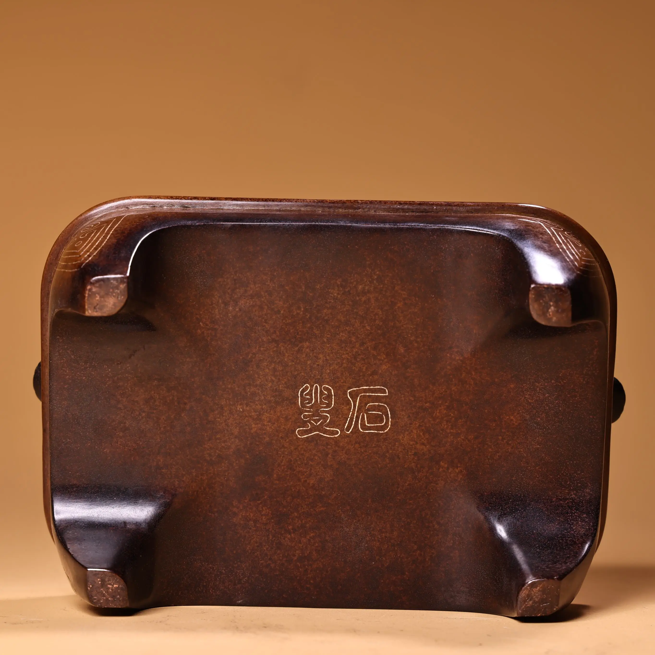 7 "مجموعة معبد التبت القديمة الأرجواني البرونزية المذهبة عالية الإغاثة فسيفساء الفضة سلك نمط البقرة رئيس الأذن مربع البخور الموقد