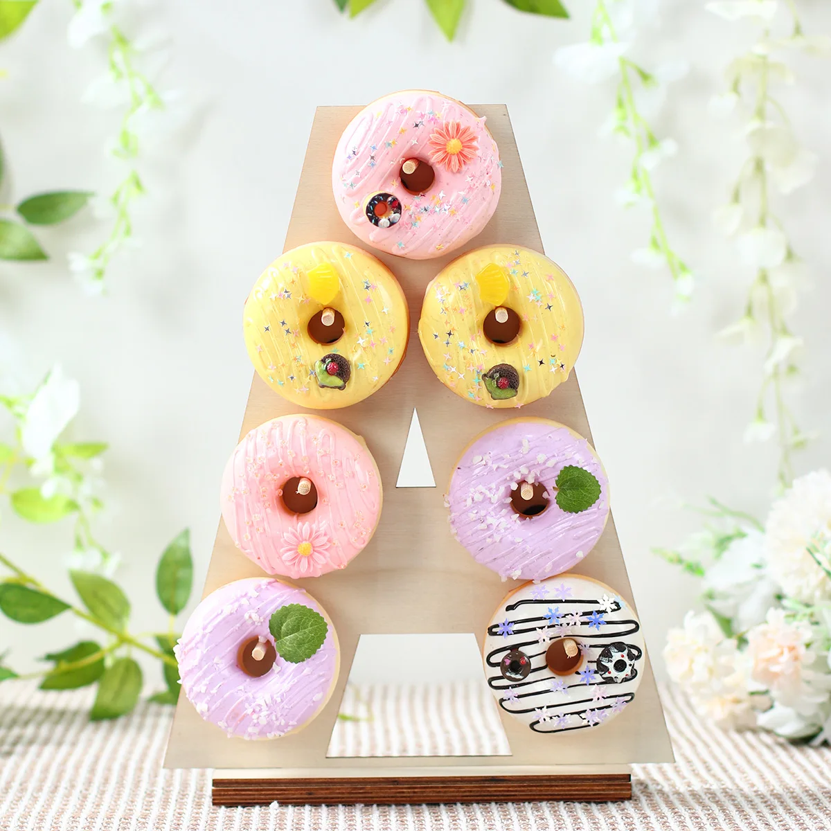 Placa de rosquinha de madeira do alfabeto, decorações de festa de feliz aniversário, crianças e adultos, expositor de rosquinha, festa de casamento, chá de bebê, suprimentos