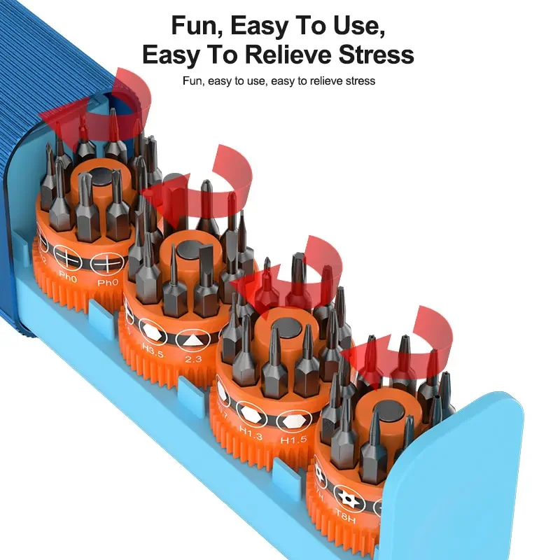 RELIFE RL-5122 43 in 1 Rotary Screwdriver Tool Set Innovative Rotating Shaft with 40 Screwdriver Bits  Repair Tools