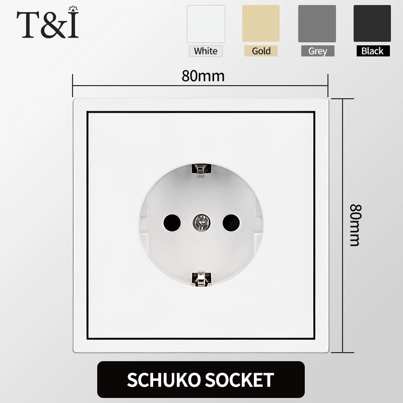 Europese stopcontact EU-stopcontact, USB Type-C oplaadpoorten, 1/2 gang lichtschakelaar, 16A 250V, inbouw, wit paneel, 80×80mm