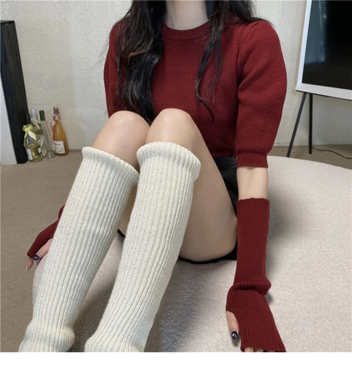 

Detachable Sleeve Knitted Sweater Women Pullovers Aesthetic Colorblock Rib-Knit Slimming University Formal Ol High-Fashion Girls