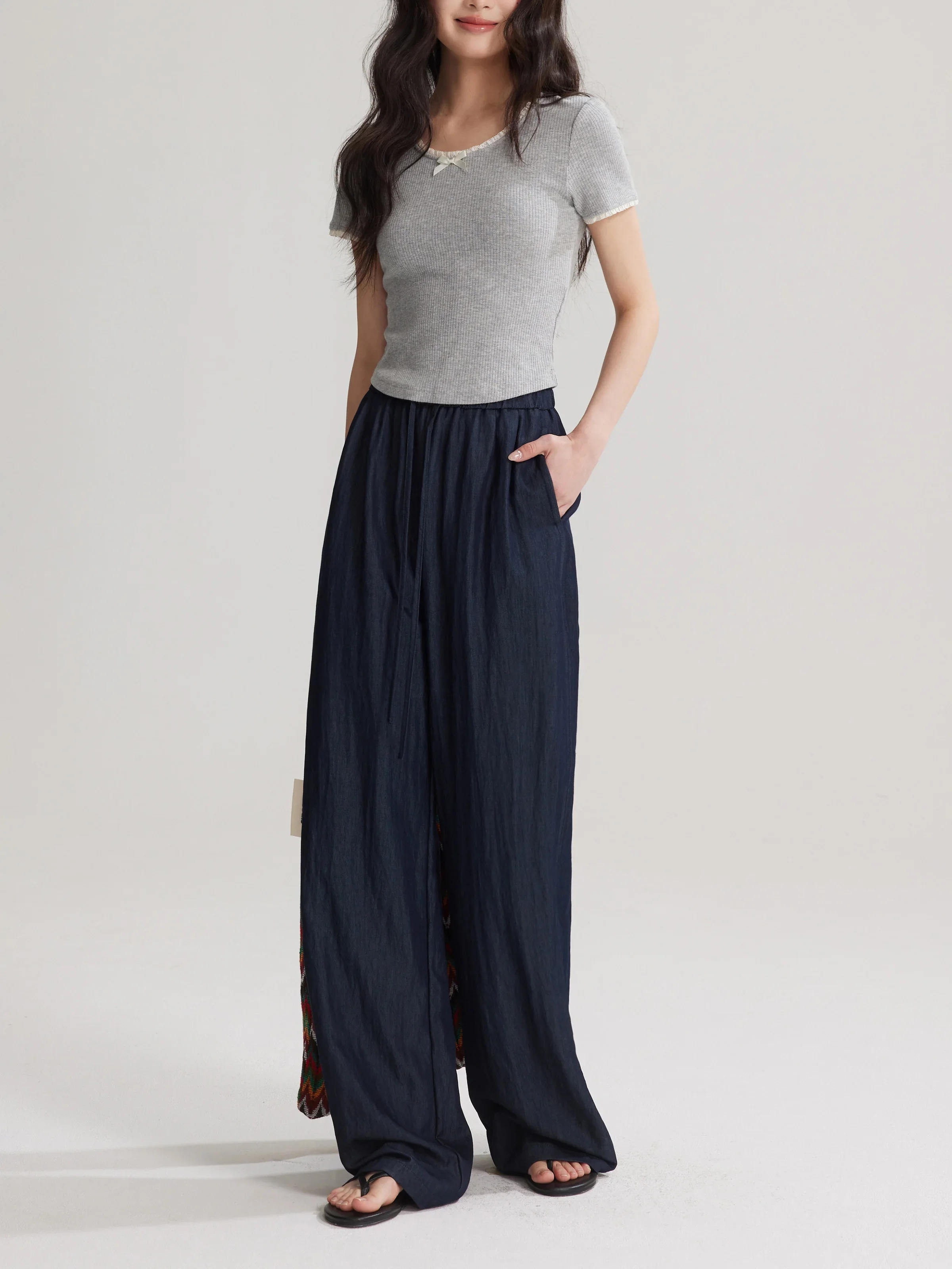 Summer Wide Leg Trousers for Women High Waist Loose Fit Breathable Straight Cut Pants, Lightweight Draped Casual Daily Wear