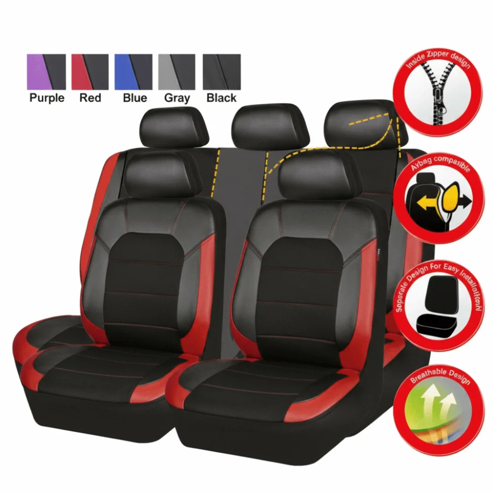 PU Leather Car Seat Cover Breathable Quilted Seat Cushion Cover Sandwich Stitching Waterproof Universal Car Seat Cover