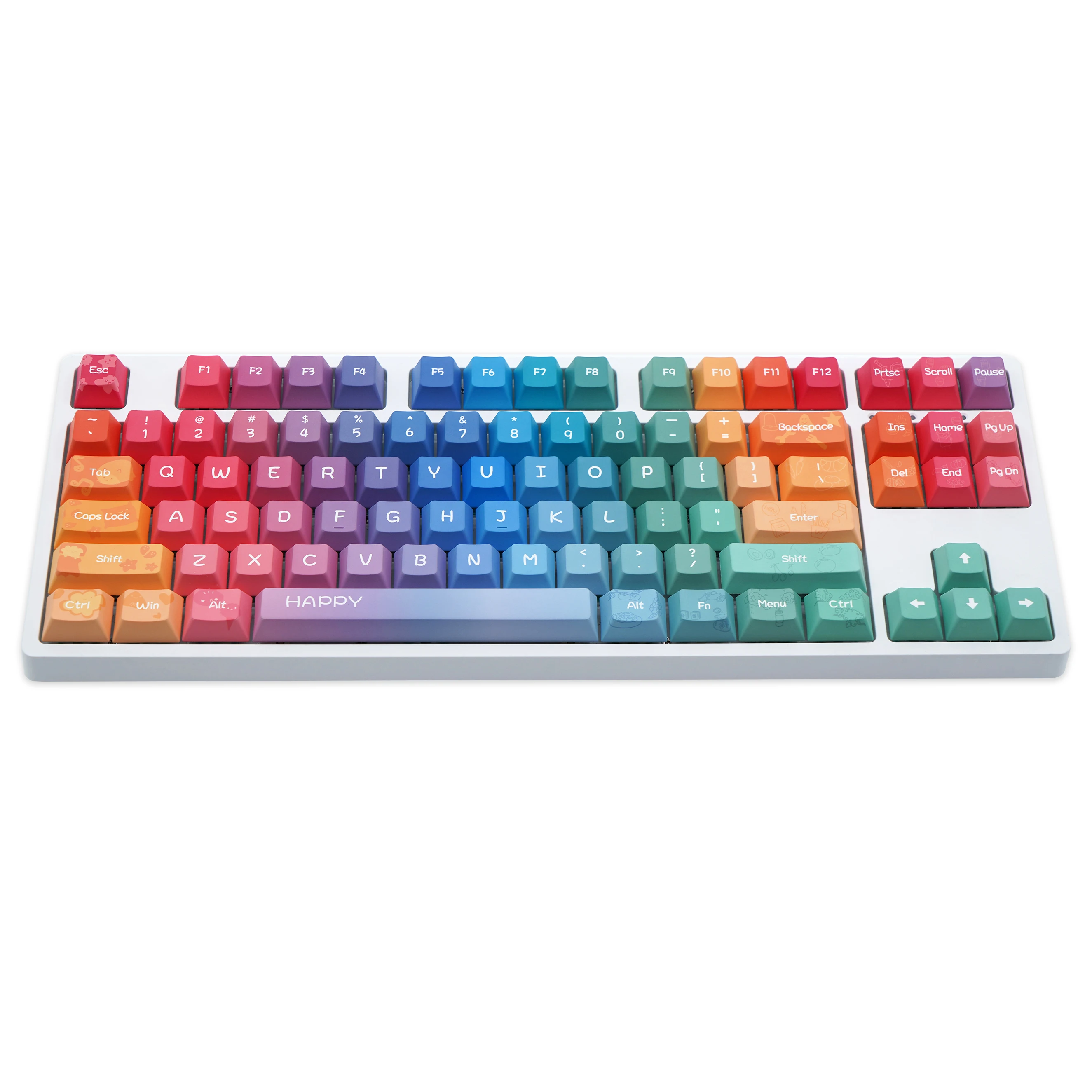 Arco-íris Keycap Set para Interruptores MX, Sublimação de Dye PBT, Gradiente Colorido, Perfil Cereja, Keycaps Lightproof, 143 Chaves