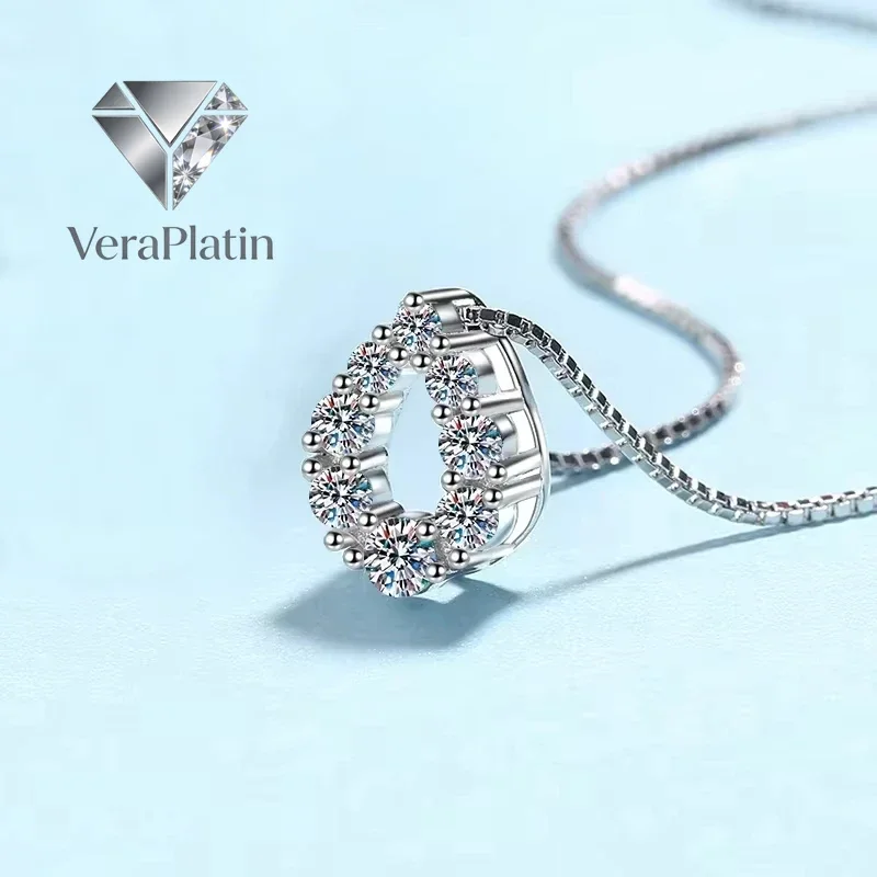 

Свадебное колье VeraPlatin для женщин из белого золота 18 карат с муассанитом 0.62 карата, платина PT950, подарок на День святого Валентина для девушки/жены