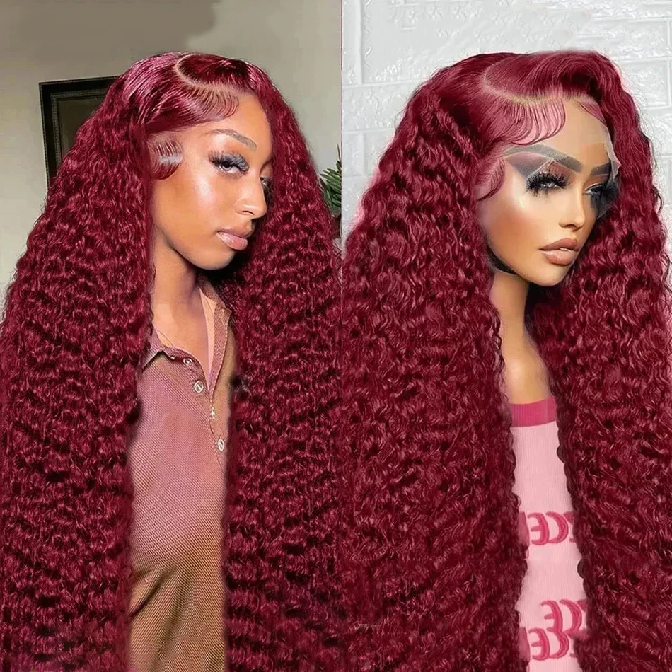 

210 Density Water Wave 99J Burgundy 13x4 Human Hair Lace Frontal Wigs 30 36 Inch 13x6 Curly Lace Front Wig Brazilian Hair