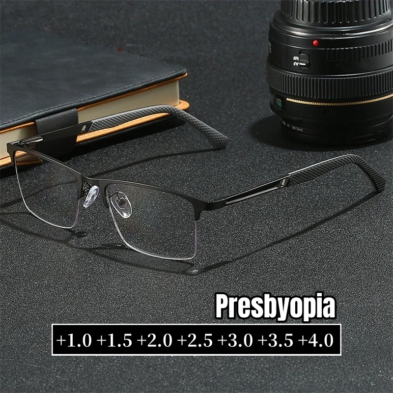 

High Quality Men's Reading Glasses Trendy Anti Blue Light Presbyopia Eyewear High-definition Unisex Metal Frame Eyeglasses +2.5