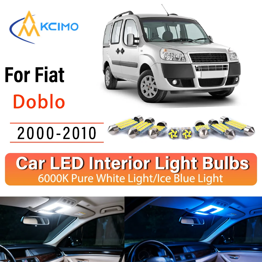 Kit d'éclairage intérieur LED à lueur persistante Plug & Play pour Fiat Doblo 2000-2010 – Remplacement des lampes de dôme, de lecture, de coffre et de habitacle – Amélioration