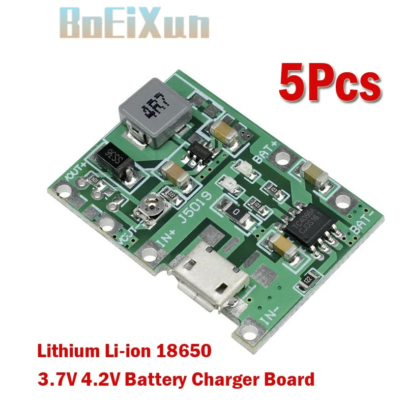 5Pcs NEW Lithium Li-ion 18650 3.7V 4.2V Battery Charger Board DC-DC Step Up Boost Module TP4056 DIY Kit Parts