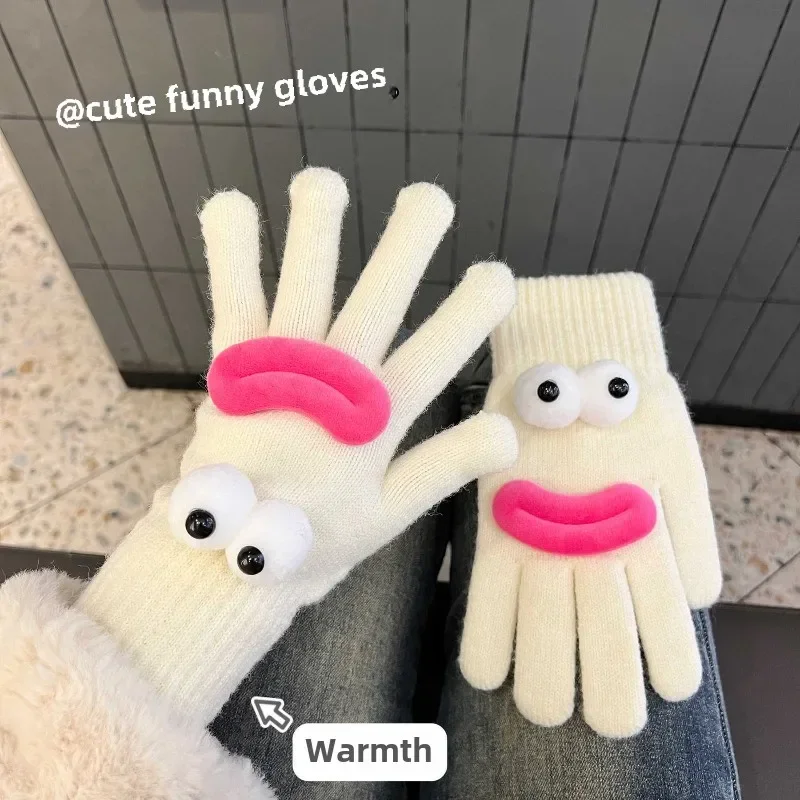 New Xiaomi Version of The Quirky Knitted Gloves Female Winter Warm Cartoon Students Open Finger Touch Screen Woolen Gloves