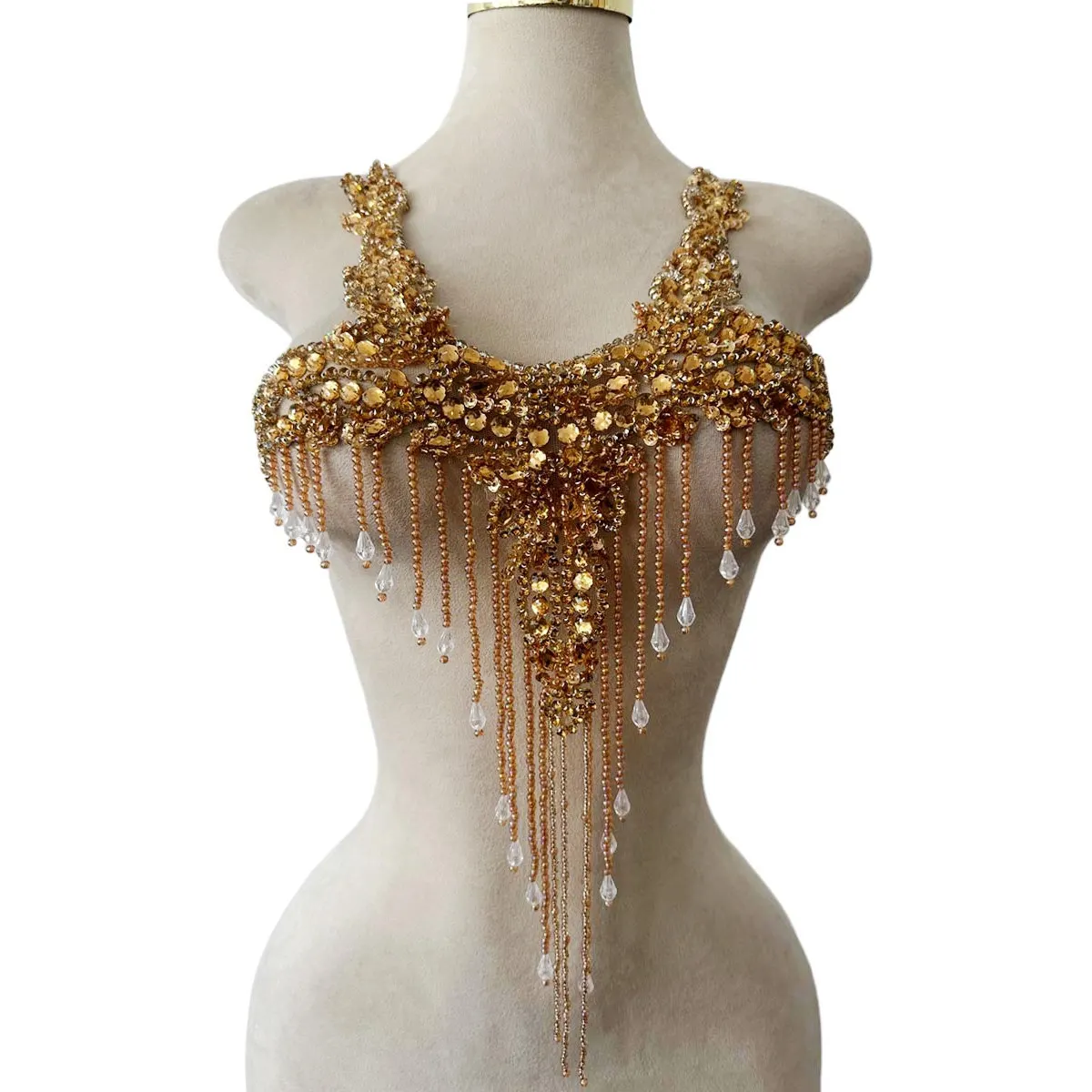 

Evening Dress Tassel Decoration DIY Costume Accessories Straps Sparkling Embroidered Lace Patch Hand-Beaded with Rhinestone