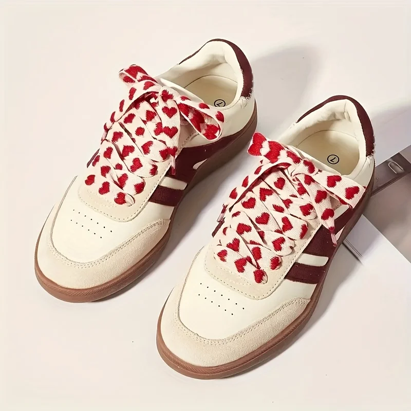 패션 레드 하트 플랫 신발끈(1쌍)