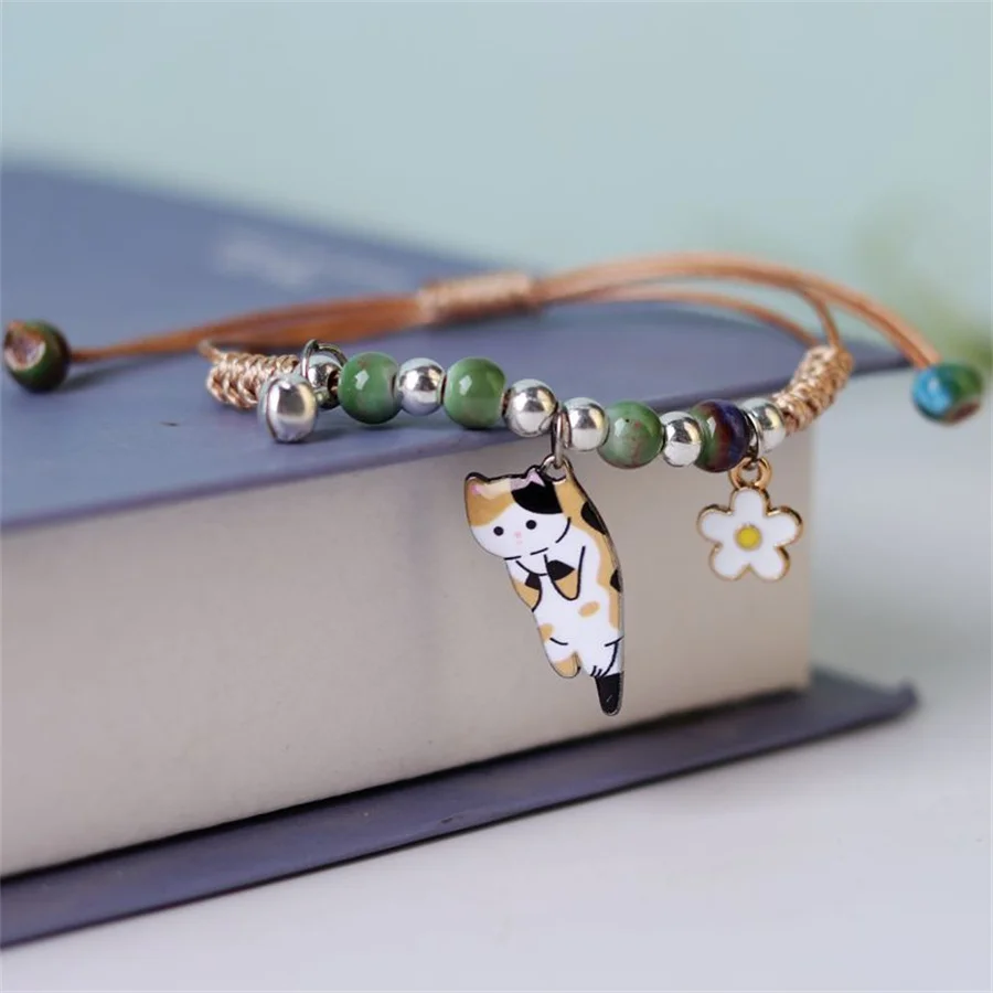 Koreanische niedliche Cartoon-Kaninchen-Blumen-Anhänger-Armbänder für Damen, modischer Charm-Glocken-Schmetterlings-Katzen-Armband, Freundschaftsschmuck – Detail 34