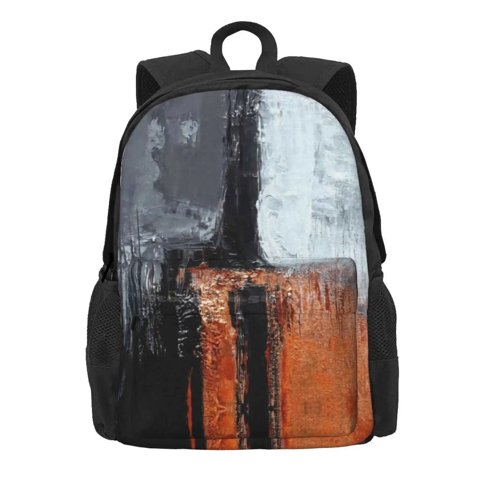 Black Orange Abstract Hot Sale Schoolbag Backpack Fashion Bags Black And Orange Abstract Art Modern Art Diptych Oil Industrial