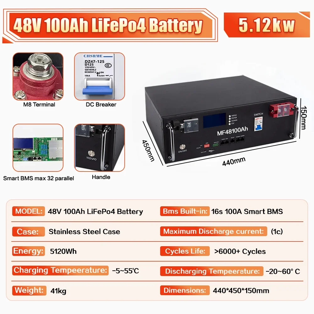 Brand New LiFePO4 48V 100Ah Battery Pack 5kwh Built-in 16S 100A BMS RS485 CAN Cell Pack For Solar System Home Energy Storage Van